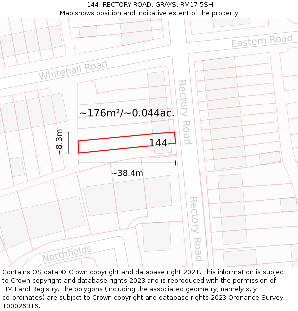 144, RECTORY ROAD, GRAYS, RM17 5SH: Plot and title map