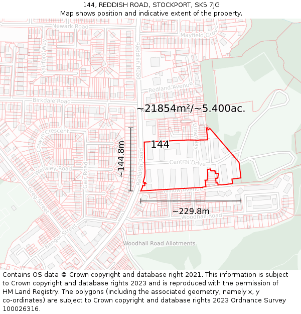 144, REDDISH ROAD, STOCKPORT, SK5 7JG: Plot and title map