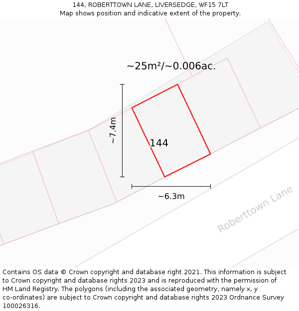 144, ROBERTTOWN LANE, LIVERSEDGE, WF15 7LT: Plot and title map