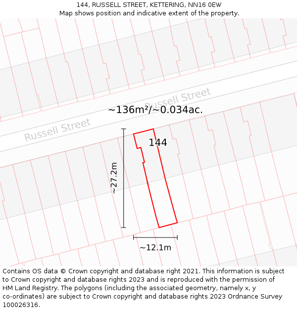 144, RUSSELL STREET, KETTERING, NN16 0EW: Plot and title map