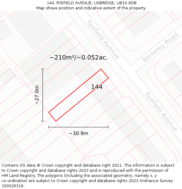 144, RYEFIELD AVENUE, UXBRIDGE, UB10 9DB: Plot and title map
