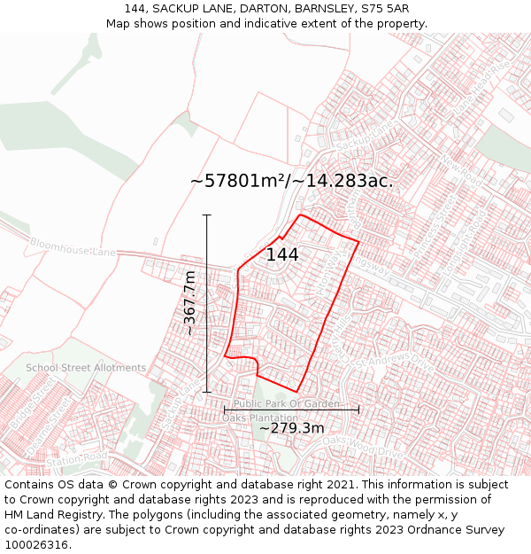 144, SACKUP LANE, DARTON, BARNSLEY, S75 5AR: Plot and title map
