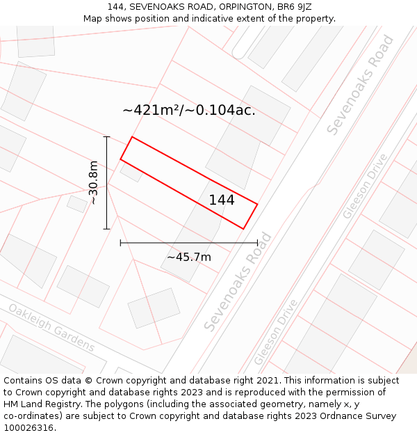 144, SEVENOAKS ROAD, ORPINGTON, BR6 9JZ: Plot and title map