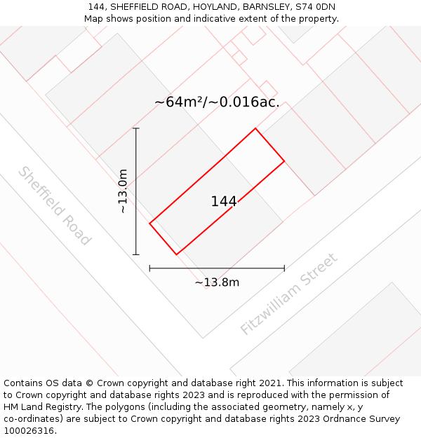 144, SHEFFIELD ROAD, HOYLAND, BARNSLEY, S74 0DN: Plot and title map