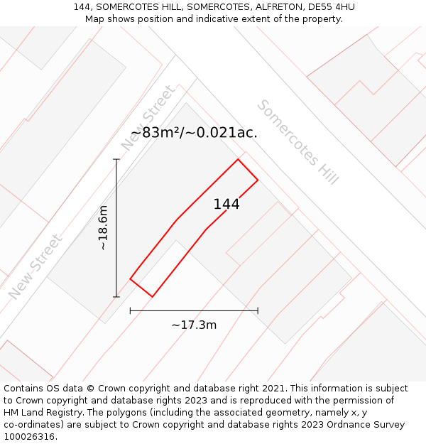 144, SOMERCOTES HILL, SOMERCOTES, ALFRETON, DE55 4HU: Plot and title map