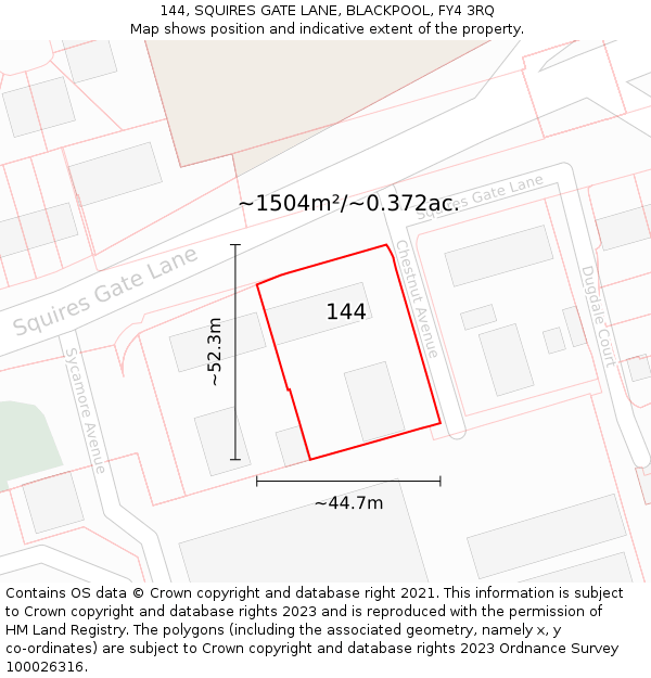 144, SQUIRES GATE LANE, BLACKPOOL, FY4 3RQ: Plot and title map