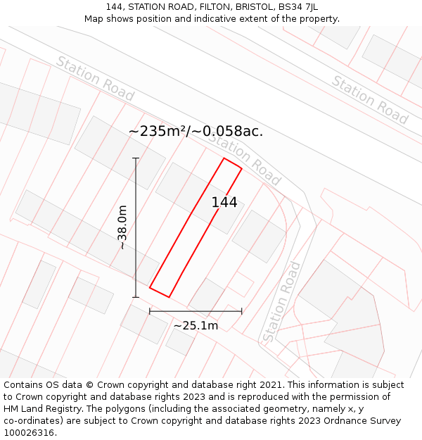 144, STATION ROAD, FILTON, BRISTOL, BS34 7JL: Plot and title map