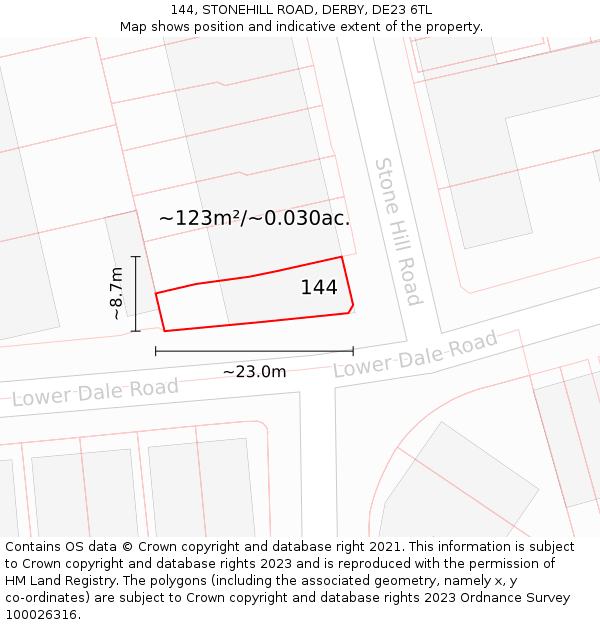 144, STONEHILL ROAD, DERBY, DE23 6TL: Plot and title map