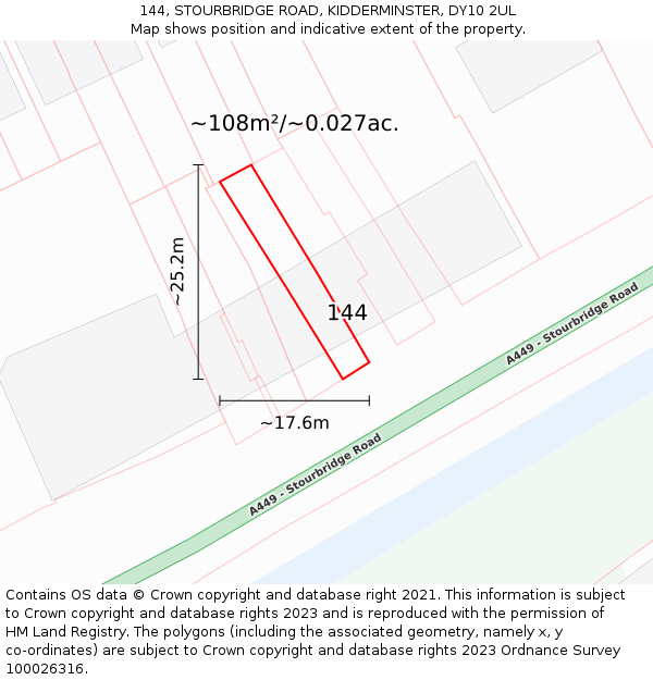 144, STOURBRIDGE ROAD, KIDDERMINSTER, DY10 2UL: Plot and title map