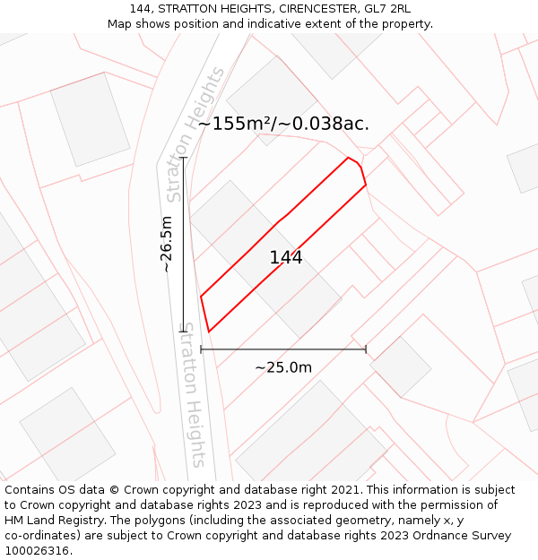 144, STRATTON HEIGHTS, CIRENCESTER, GL7 2RL: Plot and title map