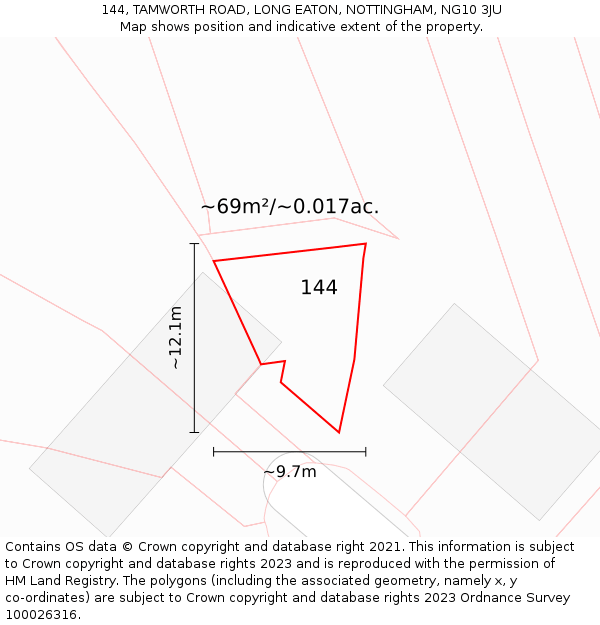 144, TAMWORTH ROAD, LONG EATON, NOTTINGHAM, NG10 3JU: Plot and title map
