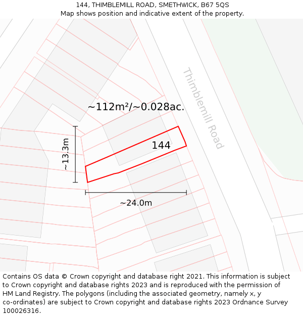 144, THIMBLEMILL ROAD, SMETHWICK, B67 5QS: Plot and title map