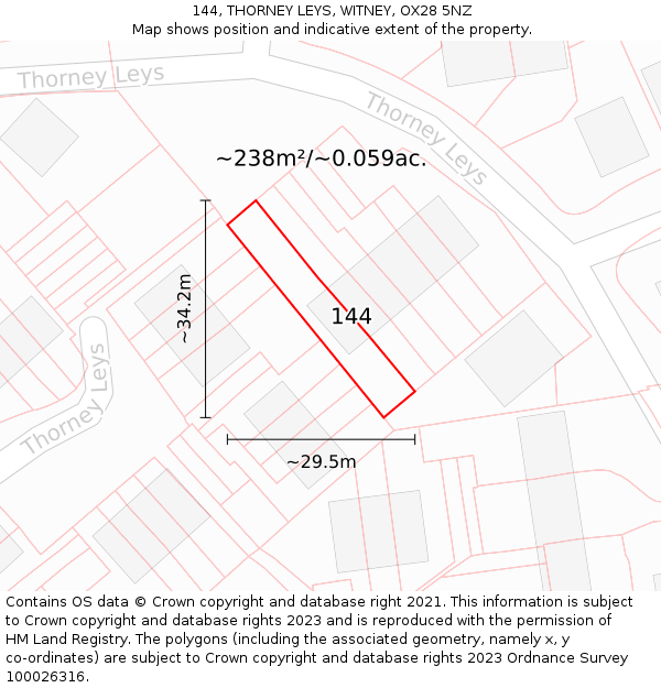 144, THORNEY LEYS, WITNEY, OX28 5NZ: Plot and title map