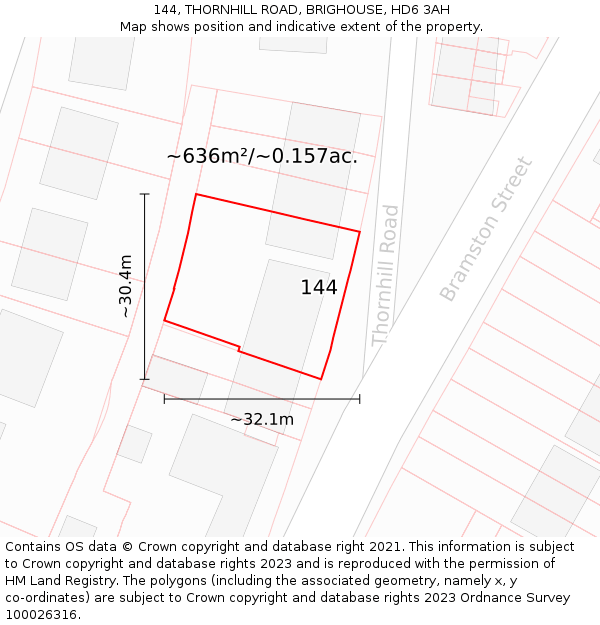 144, THORNHILL ROAD, BRIGHOUSE, HD6 3AH: Plot and title map
