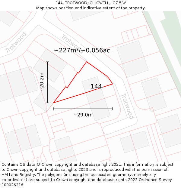 144, TROTWOOD, CHIGWELL, IG7 5JW: Plot and title map