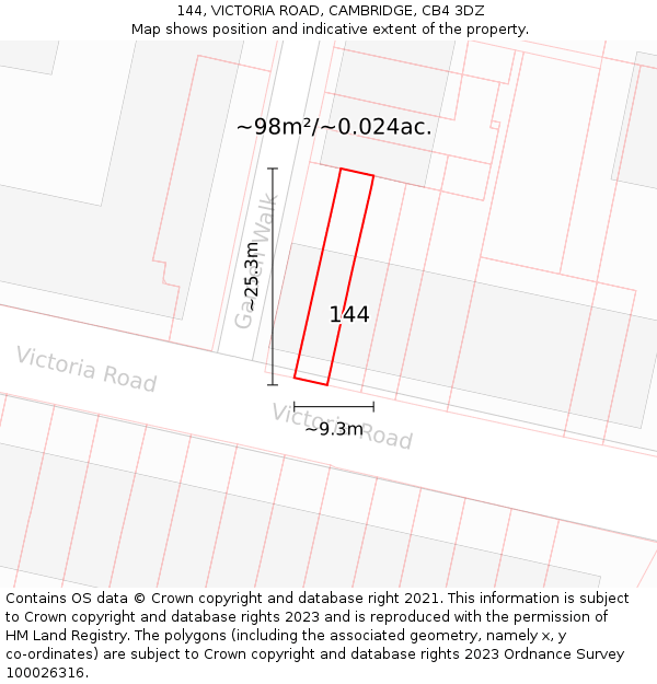 144, VICTORIA ROAD, CAMBRIDGE, CB4 3DZ: Plot and title map