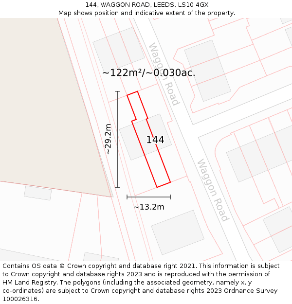 144, WAGGON ROAD, LEEDS, LS10 4GX: Plot and title map