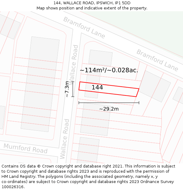 144, WALLACE ROAD, IPSWICH, IP1 5DD: Plot and title map