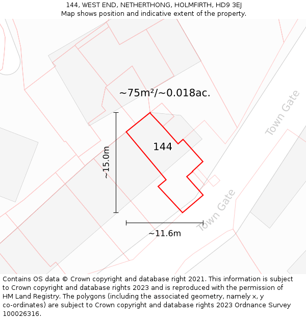 144, WEST END, NETHERTHONG, HOLMFIRTH, HD9 3EJ: Plot and title map