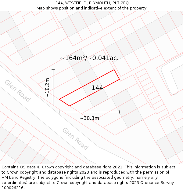 144, WESTFIELD, PLYMOUTH, PL7 2EQ: Plot and title map