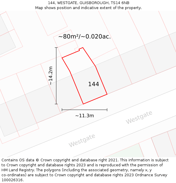 144, WESTGATE, GUISBOROUGH, TS14 6NB: Plot and title map