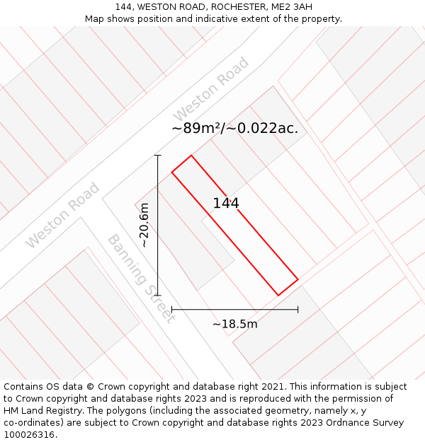 144, WESTON ROAD, ROCHESTER, ME2 3AH: Plot and title map