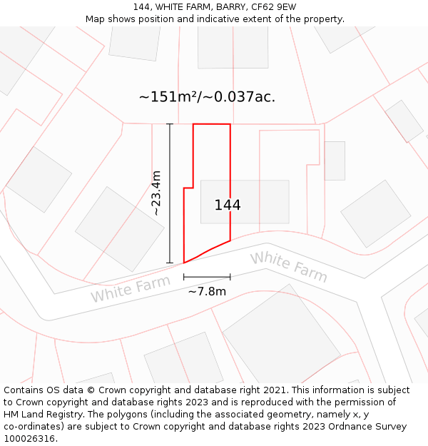 144, WHITE FARM, BARRY, CF62 9EW: Plot and title map