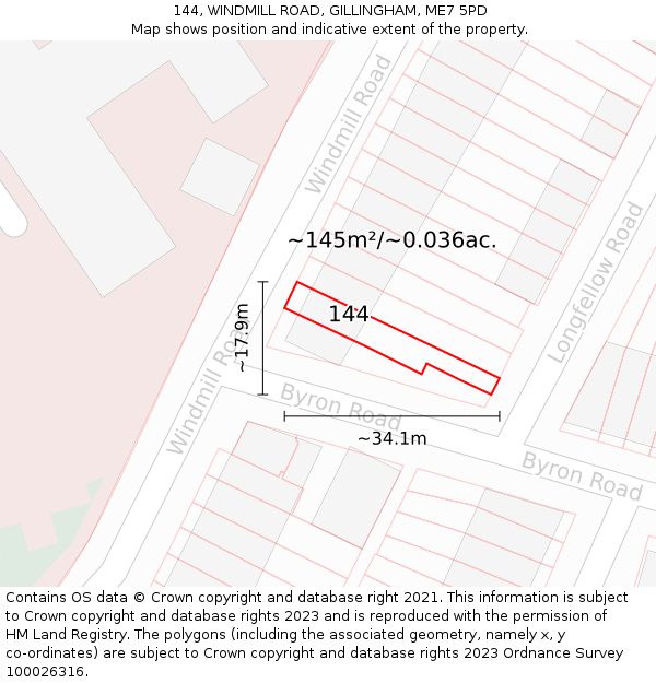 144, WINDMILL ROAD, GILLINGHAM, ME7 5PD: Plot and title map