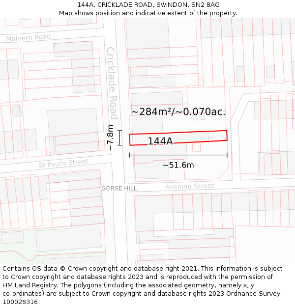 144A, CRICKLADE ROAD, SWINDON, SN2 8AG: Plot and title map
