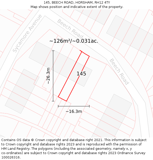 145, BEECH ROAD, HORSHAM, RH12 4TY: Plot and title map