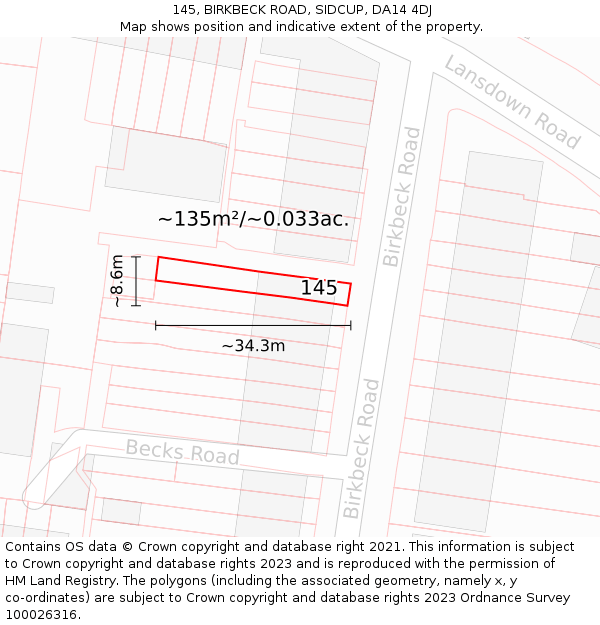 145, BIRKBECK ROAD, SIDCUP, DA14 4DJ: Plot and title map