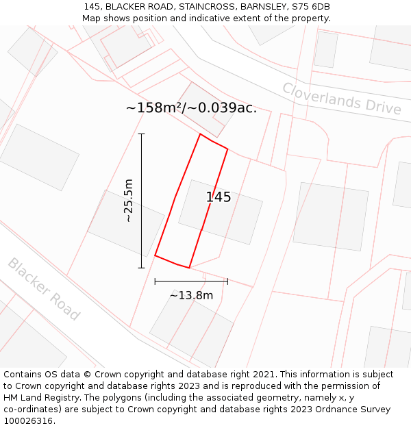 145, BLACKER ROAD, STAINCROSS, BARNSLEY, S75 6DB: Plot and title map