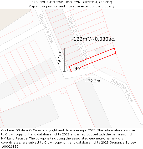 145, BOURNES ROW, HOGHTON, PRESTON, PR5 0DQ: Plot and title map