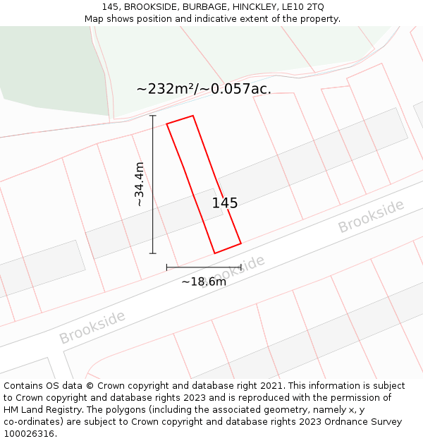 145, BROOKSIDE, BURBAGE, HINCKLEY, LE10 2TQ: Plot and title map
