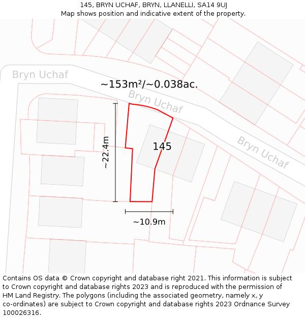 145, BRYN UCHAF, BRYN, LLANELLI, SA14 9UJ: Plot and title map