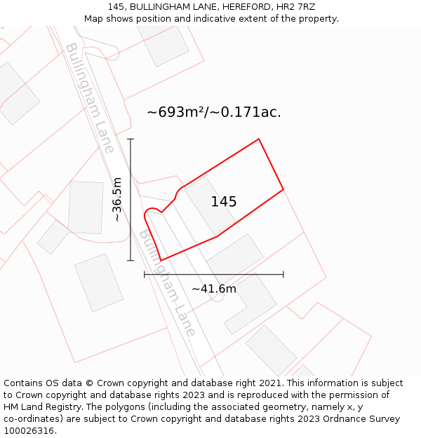 145, BULLINGHAM LANE, HEREFORD, HR2 7RZ: Plot and title map