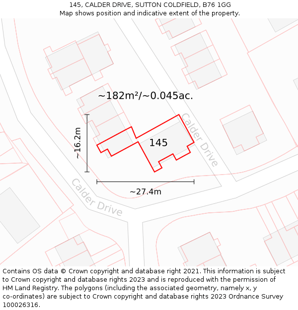 145, CALDER DRIVE, SUTTON COLDFIELD, B76 1GG: Plot and title map