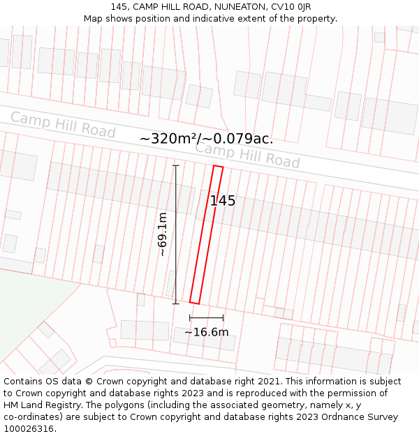 145, CAMP HILL ROAD, NUNEATON, CV10 0JR: Plot and title map