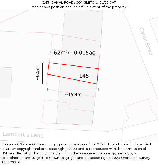 145, CANAL ROAD, CONGLETON, CW12 3AT: Plot and title map