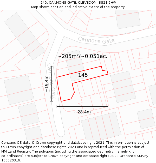 145, CANNONS GATE, CLEVEDON, BS21 5HW: Plot and title map