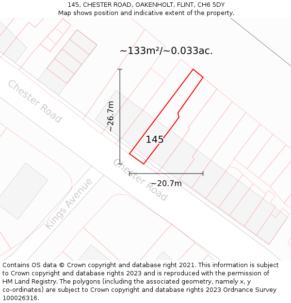 145, CHESTER ROAD, OAKENHOLT, FLINT, CH6 5DY: Plot and title map