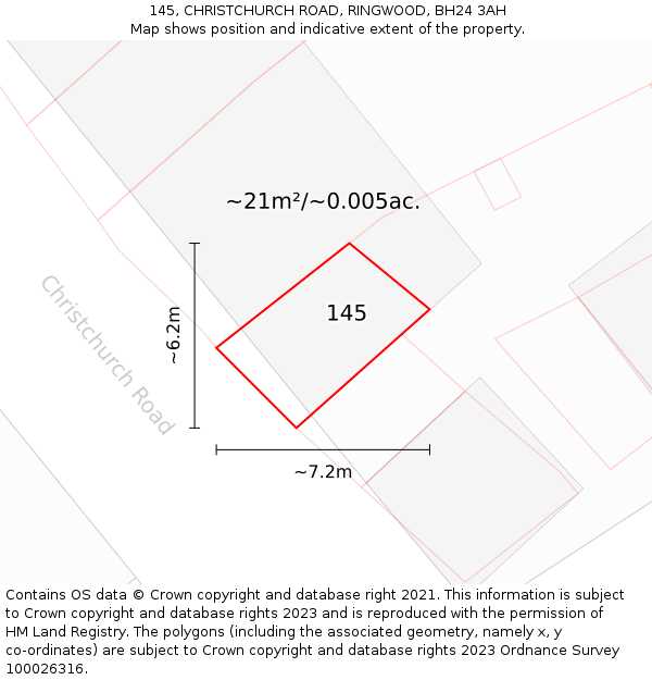 145, CHRISTCHURCH ROAD, RINGWOOD, BH24 3AH: Plot and title map
