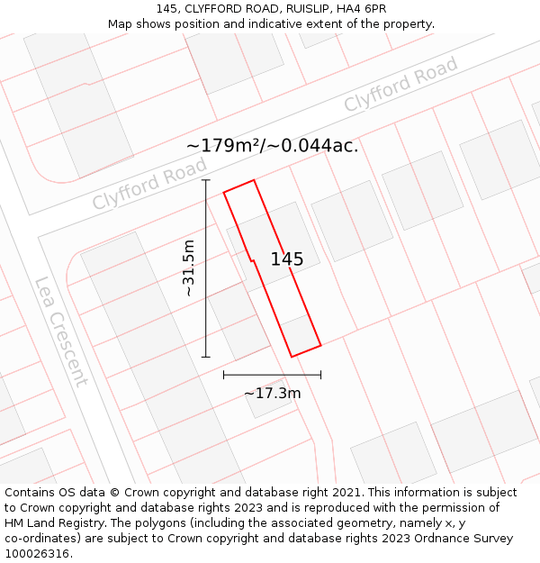 145, CLYFFORD ROAD, RUISLIP, HA4 6PR: Plot and title map