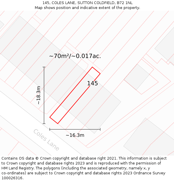 145, COLES LANE, SUTTON COLDFIELD, B72 1NL: Plot and title map