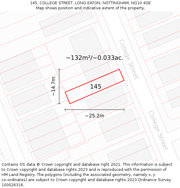 145, COLLEGE STREET, LONG EATON, NOTTINGHAM, NG10 4GE: Plot and title map