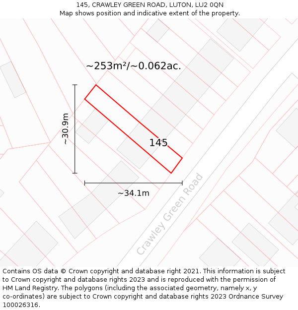 145, CRAWLEY GREEN ROAD, LUTON, LU2 0QN: Plot and title map