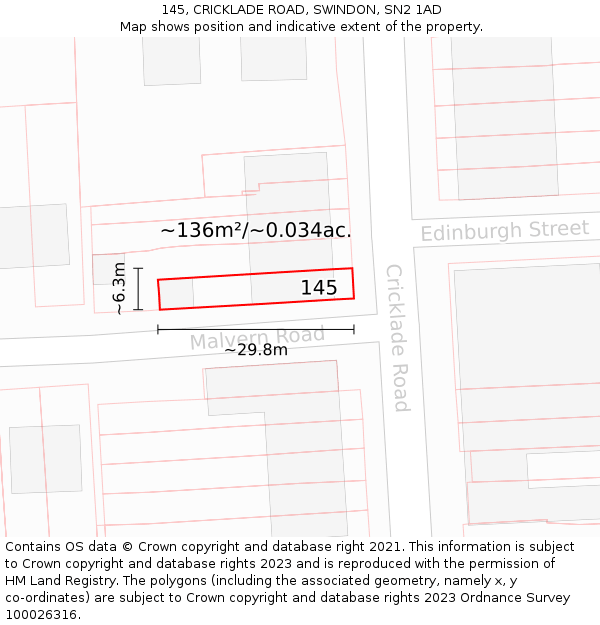 145, CRICKLADE ROAD, SWINDON, SN2 1AD: Plot and title map