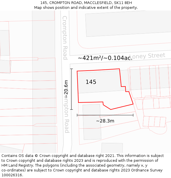 145, CROMPTON ROAD, MACCLESFIELD, SK11 8EH: Plot and title map