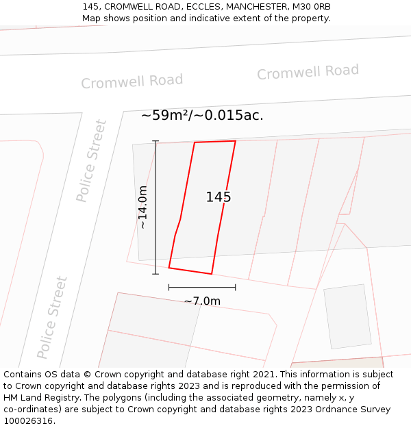145, CROMWELL ROAD, ECCLES, MANCHESTER, M30 0RB: Plot and title map