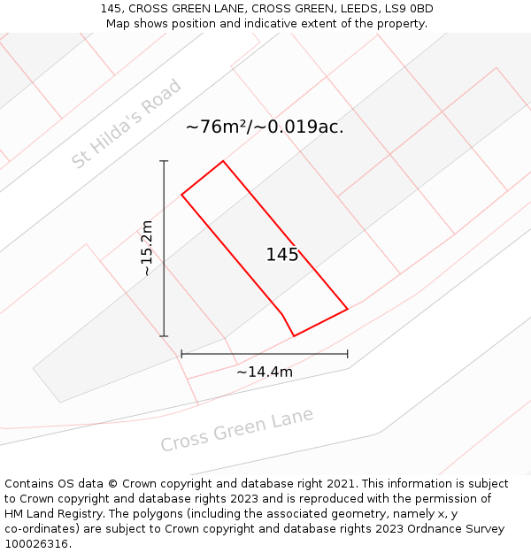 145, CROSS GREEN LANE, CROSS GREEN, LEEDS, LS9 0BD: Plot and title map